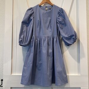 Lichi Blue White Puff Sleeve Polka Dot Dress Size Medium